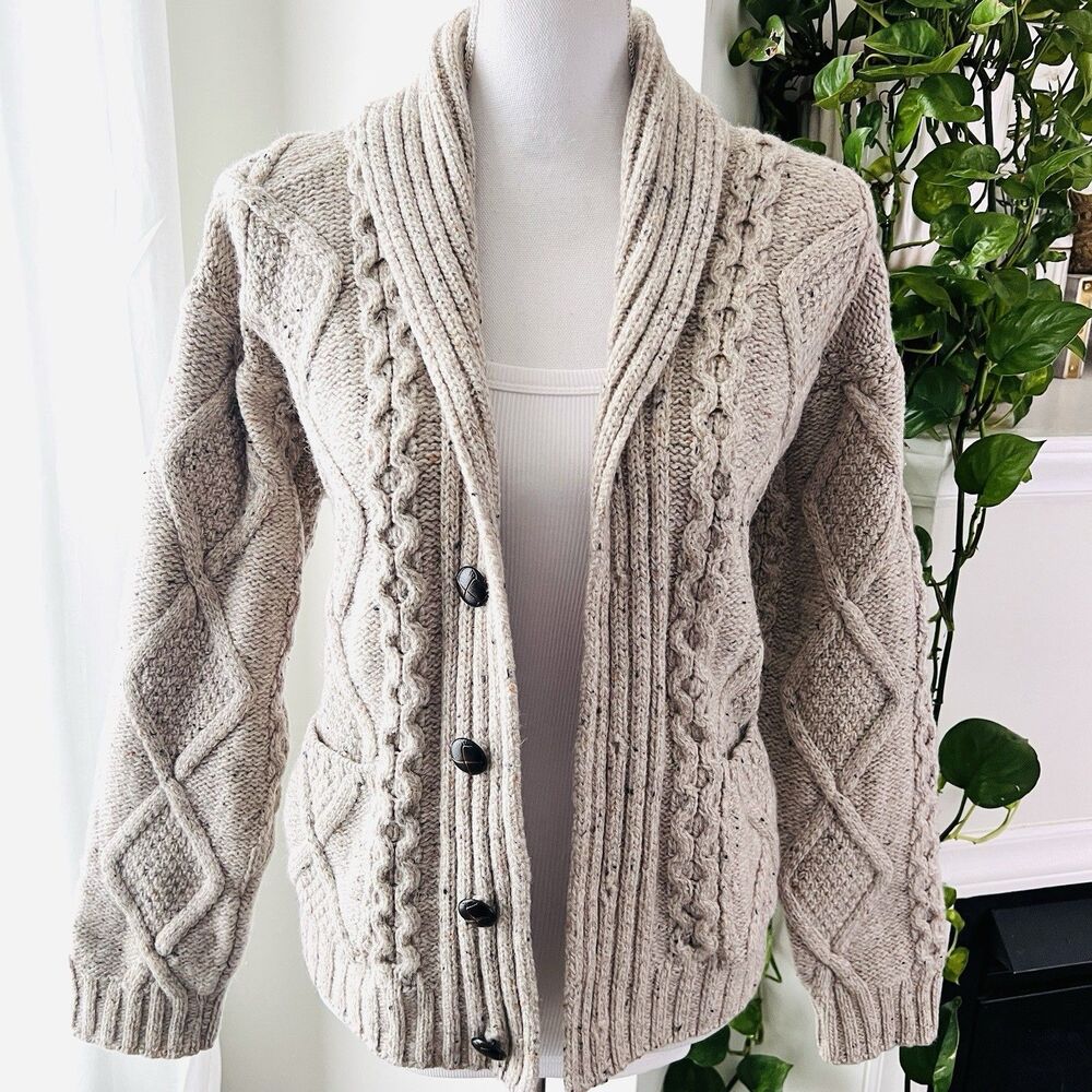 Chunky Cable Knit Shawl Collar Cardigan - Cream